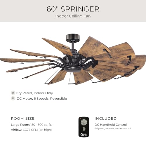 Image of Progress Lighting Springer Collection DC Motor Farmhouse Windmill Ceiling Fan, Architectural Bronze, 12-Blade (60 inch W x 17-3 /8 inch H) P250000-129
