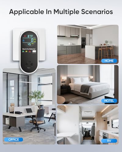 Carbon Monoxide Detectors & Natural Gas Detector, 4-in-1 Carbon Monoxide Detectors Plug in, Gas Leak Detector with Dual Alarms, Temperature & Humidity Sensor for Home, RV Essentials, Black, 2 Packs - Thumbnail 6