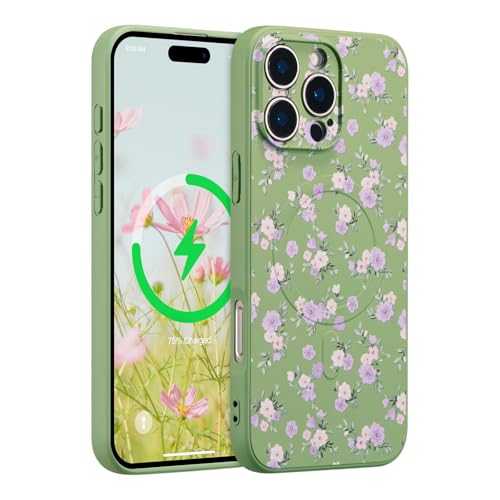 Coque iPhone 16 Pro Max magnétique en silicone liquide à fleurs RALEAVO