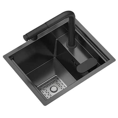 Lavello da cucina a vasca singola in acciaio inox con rubinetto estraibile, compatto, a scomparsa, per verdure, design salvaspazio (42 x 43 x 22,5 cm)