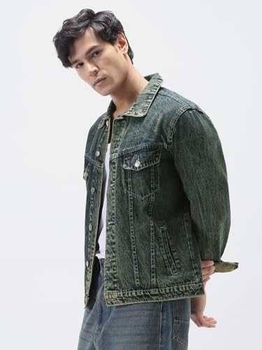 Image of Urbano Fashion Men's Regular Fit Washed Full Sleeve Denim Jacket