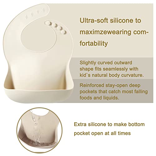 Image of PandaEar Set of 3 Silicone Baby Bibs, Waterproof Soft Adjustable Bibs for Babies Toddlers 10-72 Months