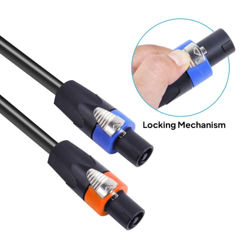 Image of 4 Wire Speakon Cables 12AWG 12FT NL4 Cable Blue & Orange | 12 Gauge 4 Conductor SpeakON Extension Cord with NL4FX Twist Lock Plug, for Church, Tour, Theater, Band, Bar, Home Audio