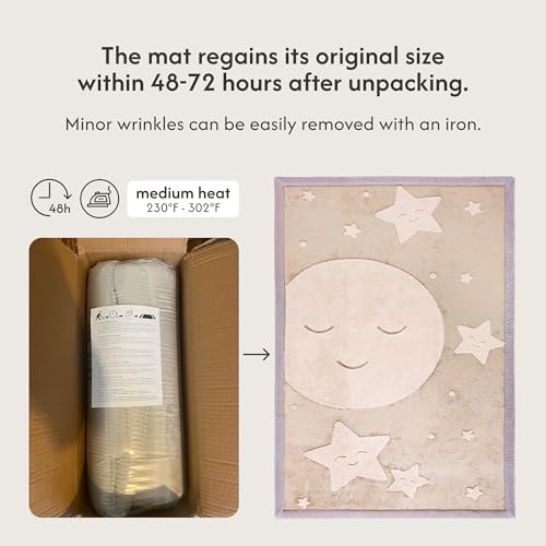 Image of Hakuna Matte CloudRise Baby Play Mat for Floor 80 inch x 110 inch Moon & Stars | Coral Velvet high-density foam Rug for Crawling Cozy Play - Non-Slip, Water-Resistant, Easy-Care Tummy Time Mat