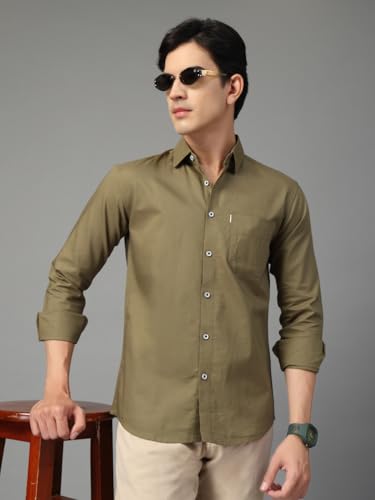 Image of Majestic Man Solid Cotton Casual Shirt - Slim Fit, Full Sleeves, Premium Button Closure