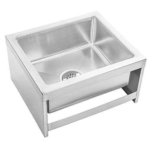 Image of DuraSteel 24x24x13 Commercial Floor Mop Sink - NSF Certified 304 Stainless Steel Utility Room Service Basin with Leak Proof Flat Drain - Large Tub for Dog Washing, Filling Water Bucket, Cleanup