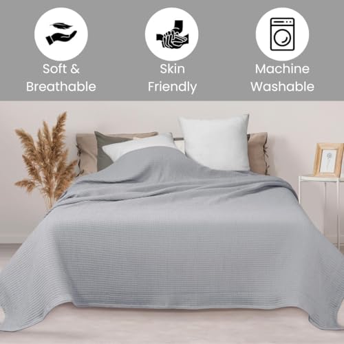 Image of 100% Combed Cotton Waffle Blanket for Bed,Sofa,Couch,| Light Grey |King -90X102 INCHES -Lightweight and Breathable Soft Woven AC Blankets,Throw for Summer, Spring, Winter, All Season