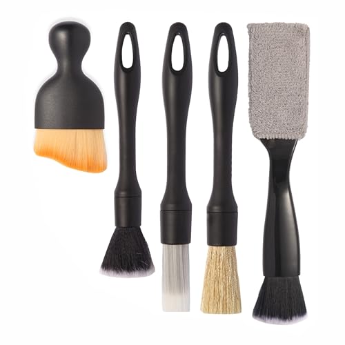 Yungeln 5PCS Car Detailing Brush Set with Car Cleaning Gel Car Cleaning Brushes,Car Dust Brush,Car Interior Detailing Brush for Vehicle Cleaning,Car Accessories for Truck, SUV, Interior