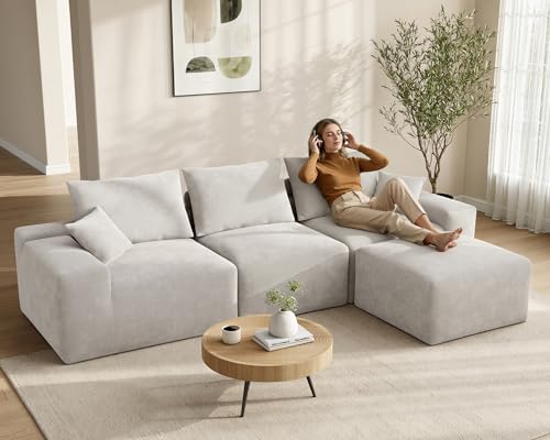 LIKIMIO 120" Modular Sectional Sofa with Ottoman, Oversized Deep Seat