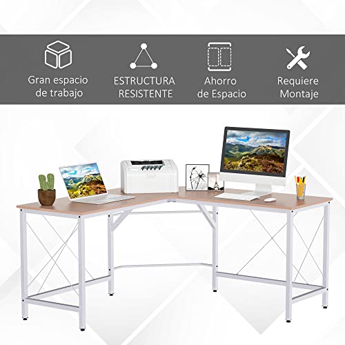 Miniatura 6 de Homcom Mesa De Ordenador Pc Escritorio Para Oficina Hogar Tipo Mesa Esquinera Forma L Marco Metal 150x150x76cm