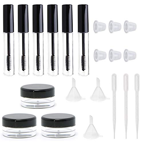 OBSCYON 6Pcs 10ml Empty Mascara Tube with Eyelash Wand,Eyelash Cream Container Bottle,Cream Container Bottle, Funnels and Transfer Pipettes, Round Clear Jars with Lids