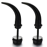 Metal: Acero inoxidable Negro Cuerno Garra Enchufe Falso Fake Plug, Pendientes de Hombre Mujer, Aretes, Acero Inoxidable, 2 Piezas