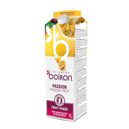 Passionsfrucht Püree | 100% Reine Passionsfrucht| Ohne Zuckerzusatz Aromen Farbstoffe oder Konservierungsstoffe | Perfekt für Cocktails Desserts Backen & Eis | 1 Liter | Les Vergers Boiron