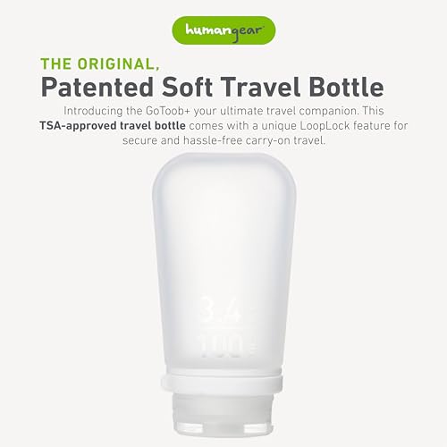 Image of humangear GoToob+ (Large) | Refillable Silicone Travel Bottle | Locking Lid | Food-Safe Material | Clear, Large (3.4 fl.oz.; 100ml)
