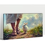 AIHNBF Jesus mit Hase Leinwand Wandbild, Religiöse Christliche Heimdekoration, Spiritueller Weg Natur Kunstdruck 30 x 45 cm