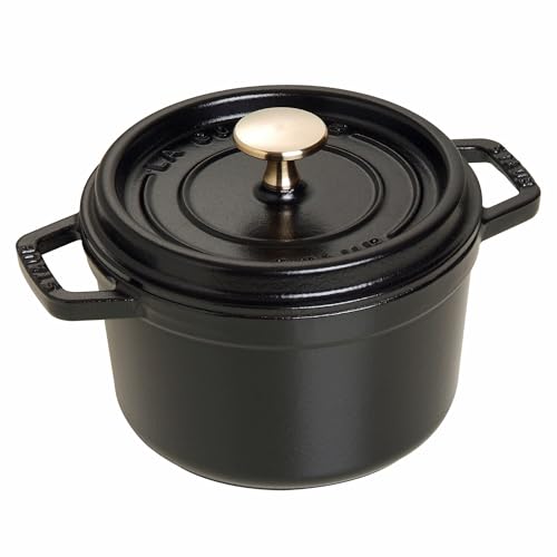 Image of STAUB Cast Iron Dutch Oven 1.25-qt Round Cocotte, Made in France, Serves 1, Matte Black