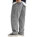 Mens Corduroy Pants Casual Loose Ribbed Pocket Trousers Fall Vintage Slim Fit Straight Leg Sweatpants with Pockets（Gray,Large