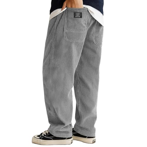 Corduroy Pants Men Big and Tall Drawstring Fashion Work Pants Casual Relaxed Fit Wide Leg Sweatpants with Pockets2