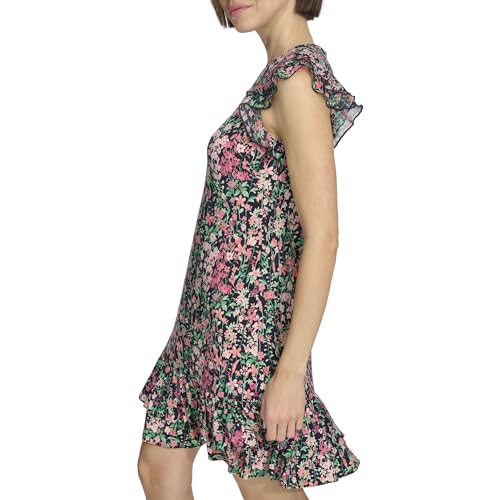 Image of Tommy Hilfiger Women's Sleeveless Crew Neck Double Ruffle Hem Jersey Shift Mini Dress