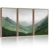 SHENIFY Fog Pine Green Tree Forest Canvas Wall Art 11x14in Framed Nordic Nature Modern Mountain Artwork Prints Decor - Natural Framed