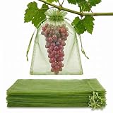 50 Pcs Fruit Protection Bags, 8x12 Inch Green Garden Mesh Bags for Grapes & Fruit Trees, Breathable Organza Netting Cover Bags for Grapes, Tomatoes, Mangos & Vegetables