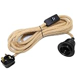 510 CM Hemp Rope Cable Plug in Pendant Lighting, E27 Lamp Holder with Switch, Plug in Ceiling Light, Vintage Suspended Hanging Light Kit, Rope Cord Light Fitting for DIY Home Creativity Floor Lamp