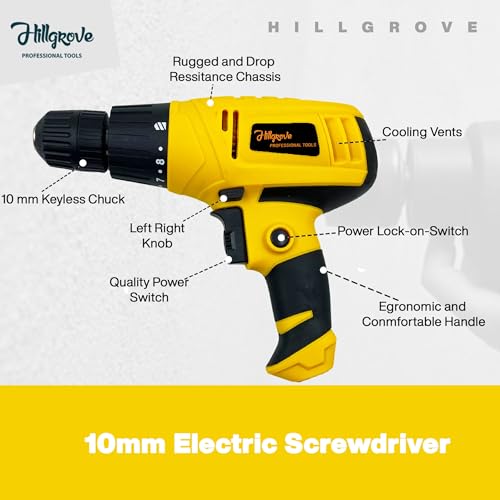 Image of Hillgrove HGCM1169M1 350W Screwdriver Electric Power Drill Machine with 9Pcs All Type Drill Bits for Making Holes in Metal /Wood /Concrete with Reverse Rotation and Variable Speed Pistol Grip