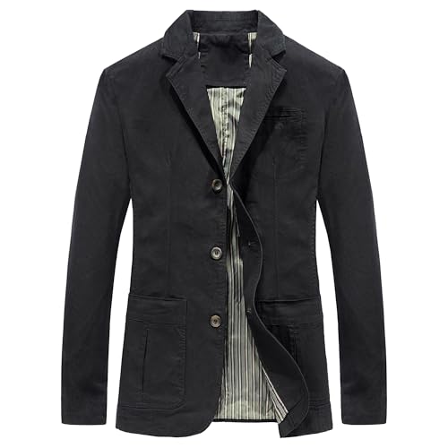 JEKE-DG Men's Blazer Collar Casual Denim Jacket Button Down Trucker Jean Jacket Classic Slim Fit Suit Jackets