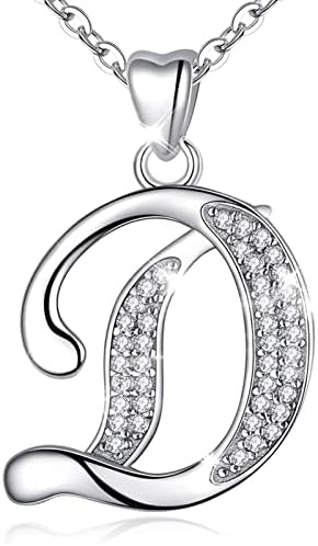 Initial Necklace Sterling Silver Letter Necklace Letter Alphabet Personalised Pendant Jewellery with Cubic Zirconia Gifts for Women Girls AEONSLOVE