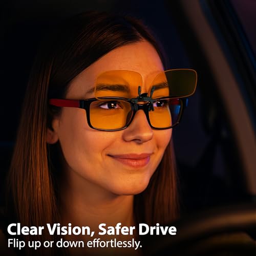 BLUE CUT Clip on Polarized Night vision Glasses Flip up Sunglasses UV-400 to Wear Over prescription Glasses for night driving3