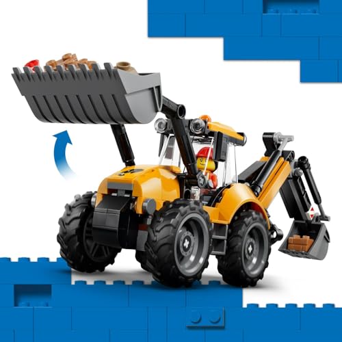 Image of LEGO City Yellow Backhoe Loader - Construction Site Toy with Realistic Functions - 60480