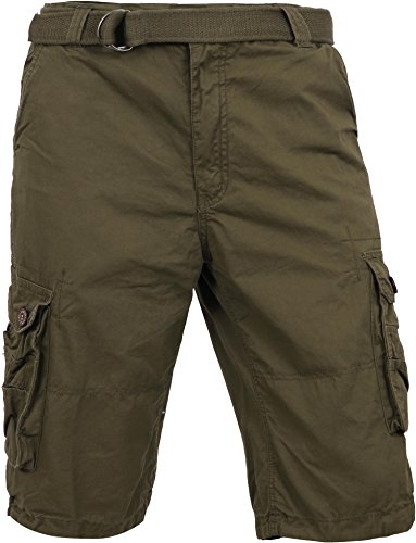 Hat and Beyond Mens Premium Cargo Shorts with Belt Outdoor Twill Cotton Loose Fit Multi Pocket Pants (36, 1MP0001_Olive)