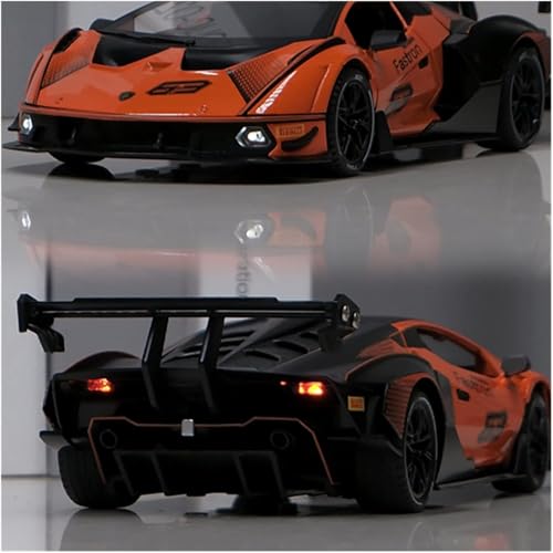 Image of 1:24 Scale Lamborghini SCV12 Toy Car | Metal Pullback Diecast Car for Kids with Openable Doors, Sound, Light Effects Toy for Car Enthusiasts (Color As Per Available),orange,black