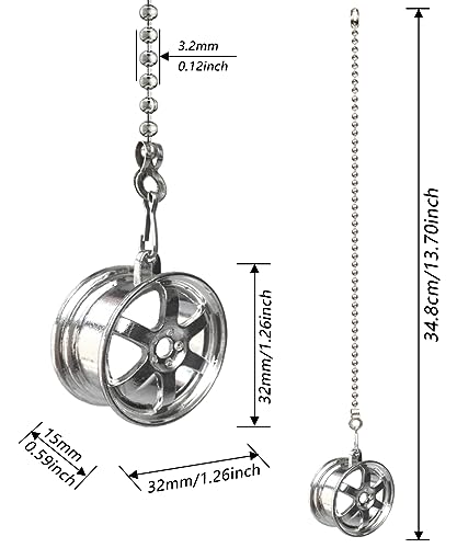 Image of 12 inch Ceiling Fan Pull Chain Wheel Charm Pendant Ceiling Fan Danglers Fan Pulls Chain Extender with Ball Chain Connector for Ceiling Fan Light Decoration(Silver)