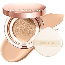 SKINTIFIC Full Coverage Cushion Foundation #02 Ivory| Satin Glow Finish, Oil-Control & Waterproof, Buildable Tattoo Cover Cushion for All Skin Types