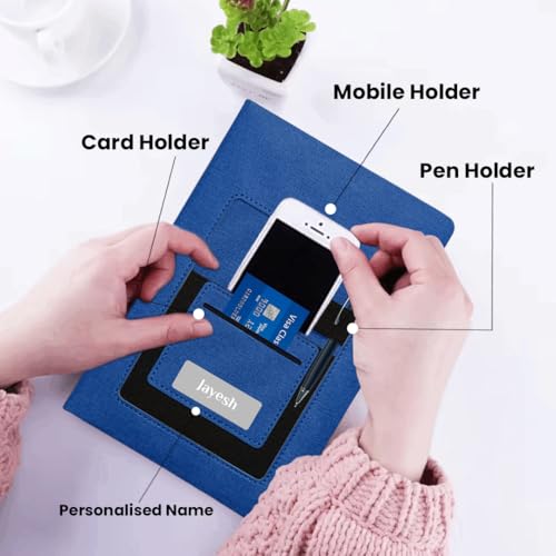 Image of Giftana Personalized Diary with Pen Gift Set for Men and Women, 2 in 1 Customized Jute Pocket Diaries Gift Set for Doctor, Husband, Father, Personalised Employee Welcome Kit (Blue)
