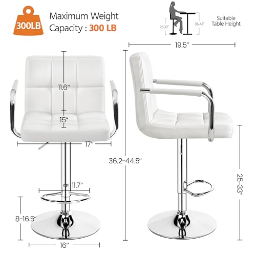 Image of Yaheetech Bar Stools Set of 3, Swivel with Backs, Adjustable Height, White