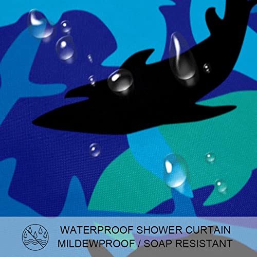 Rideau de douche imperméable motif requins de l'océan et crochets robustes