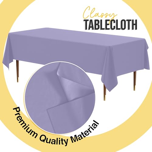 Image of Exquisite Lavender Rectangle Tablecloth 54 inchx108 inch - 48 Pack | Plastic Tablecloth, Disposable Table Covers Rectangle for Parties, Weddings, Holidays & Party Supplies