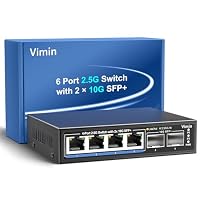 VIMIN 6-Port 2.5G Unmanaged Network Switch, 4X 2.5Gbase-T Ports, 2X 10G SFP+ Port, 60Gbps Switching-Kapazität, IEEE802.3, Metallgehäuse, lüfterlos, geeignet für 2.5Gbps NAS, Wireless AP & PC – Ansicht 1
