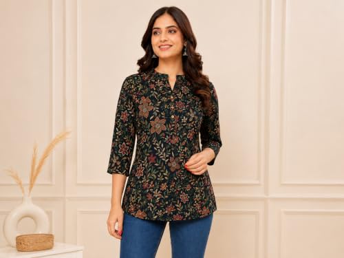 Image of Women's Floral Printed Cotton Kurti Summer Cotton Tunic Top for Girls