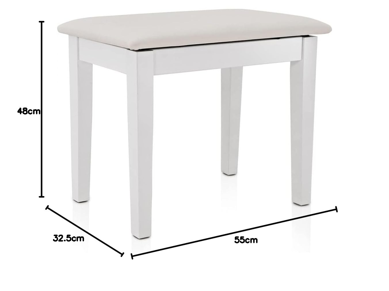 gear4music Taburete Blanco para Piano con Almacenamiento | Elegante cojín blanco en polipiel para el confort, montaje fácil en kit, amplio compartimento de almacenaje para partituras