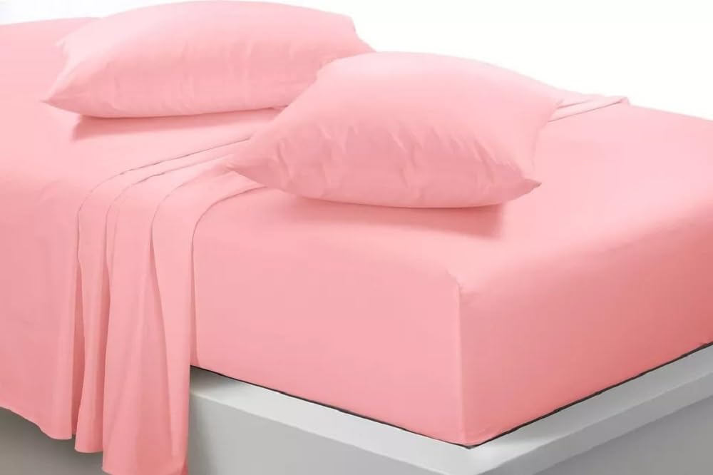 Indigo Soul Soft Brushed Flat Sheet Bed Sheets Poly Cotton Non Iron Breathable Hypoallergenic Top Sheet & Pillowcase (Pink, Single)