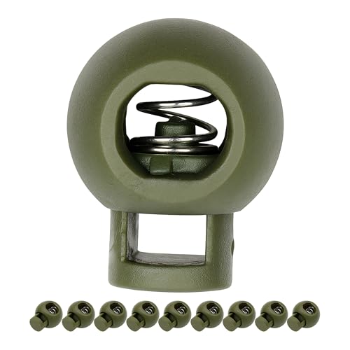 Kordel Stopper, 1-Loch, 10 Stück, Dunkelgrün, für bis Ø 5 mm Kordeln, Band Klemme Jacke, Bekleidung, Rucksack, Gummikordel Stopper, Schnellverschluss Schnürsenkel, Schnur Rutsche, Tanka Kordelstopper
