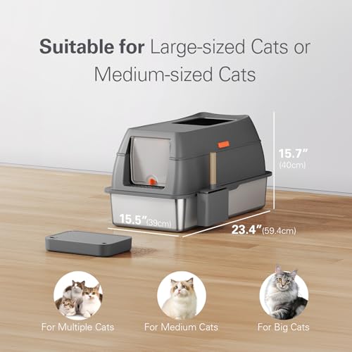 INZOO Stainless Steel Litter Box, Enclosed Removable XL Extra Large Litter Box for Big Cats, Metal Litter Box High Sided, Front Entry Top Exit Litter Box - Odor Control, Easy to Clean