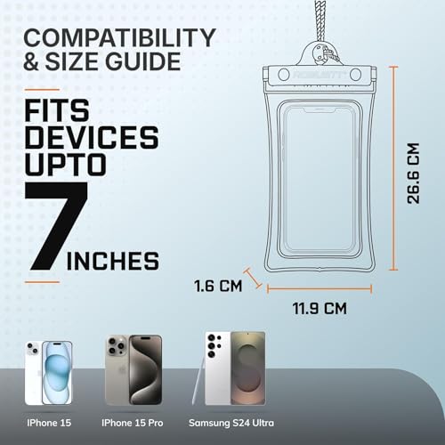 Image of Robustt Floating Waterproof Mobile Pouch with Neck Lanyard (Pack of 2) | Touch Screen Compatible | Fits Smartphones Upto 7 Inch | Triple Seal Waterproof Cover for Beach, Rain, Pool