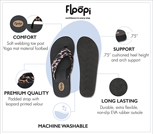 Floopi Flip Flops For Women Casual Flat Yoga Mat Thong Womens Sandals, Ladies Beach Sandals With Indoor & Outdoor Anti Skid Soles (9, Leopard-536) #TOP1