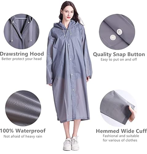 GUKOY 2 Stück Regenponcho Regenmantel Herren Damen Wasserdicht, Eva Regenbekleidung Regencape Regenjacke Regen Zubehör für Wandern Radfahren Camping und Reisen (Grau+Grau)