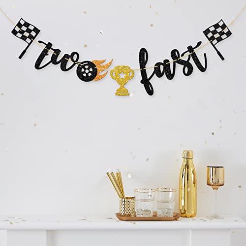 Halawawa Glitter Two Fast Banner, Racing Theme Kids 2Nd Birthday Party Decoration Supplies, Boys Girls Children Two Years Old Birthday Party Decor Banner #TOP3