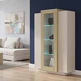Dmora Amilcare Vitrine 80 x 38 x 120,5 h cm, Beige, 7 Einlegeböden, 10 Fächer, Ausstellungsschrank mit 3 Türen